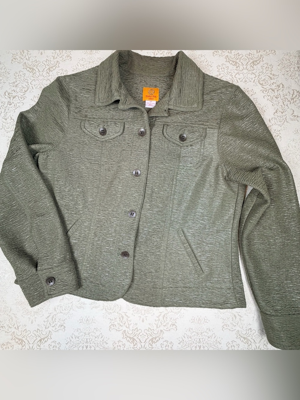 Ruby Rd. Olive Green Button-Front Jacket, 12P, Layer, Comfy